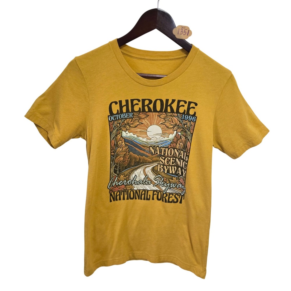 Cherokee National Forest Graphic T-Shirt Mustard Yellow Scenic‎ Byway 1996 Small
